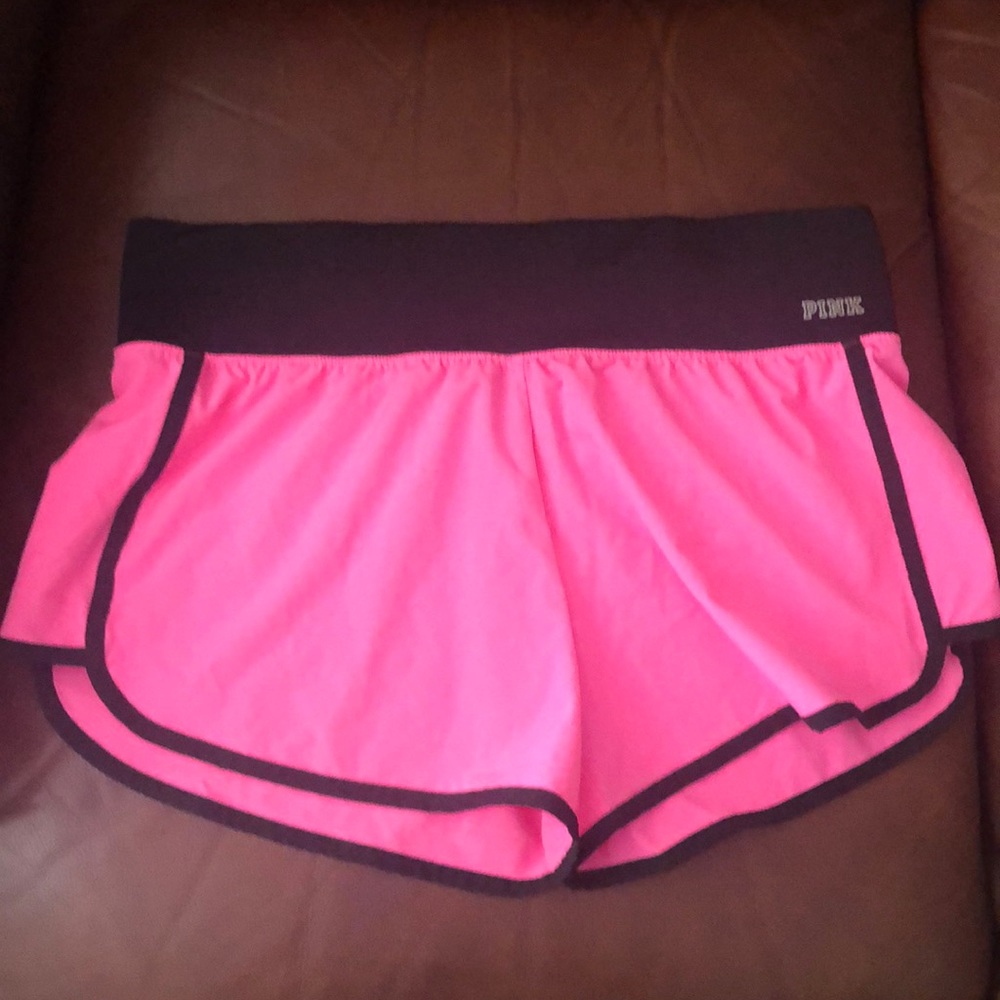 neon pink PINK high waisted work out shorts